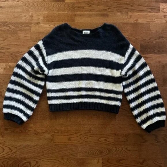 Billabong Cotton Knit Black Ivory Striped Sweater Crew Neck Long Sleeve L Beach - Picture 1 of 5